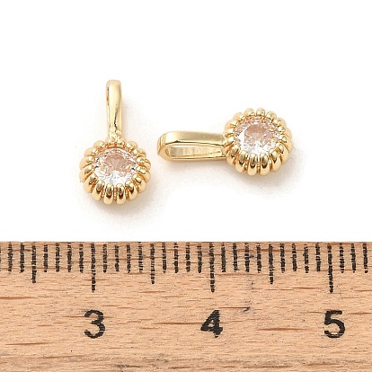 Brass Micro Pave Cubic Zirconia Charms, 14K Gold Filled, Long-Lasting Plated, Flower
