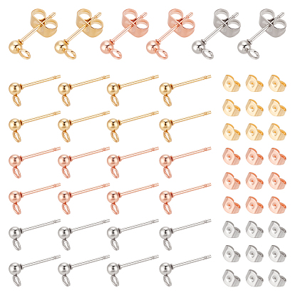 60шт. 3 цвет 304 серьга-гвоздик из нержавеющей стали с петлей, с 60шт 3 цвет 304 ушные гайки из нержавеющей стали