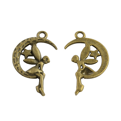 Тибетский стиль сплава луна с подвесками сказочных, Хэллоуин, без кадмия и без свинца, 26x14x2 мм, Отверстие : 2 мм , около 952 шт / 1000 г