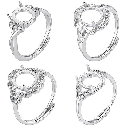 4шт. 4 стили латунные кольца с микропаве из кубического циркония, регулируемые застежки, настройки зубчатого кольца, овальные