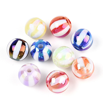 Непрозрачные акриловые бусины с УФ-покрытием, радужный, круглый с полосой