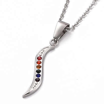 Pride Style 201 Stainless Steel Pendant Necklaces, with Colorful Glass Rhinestone and Iron Cable Chains, Leaf