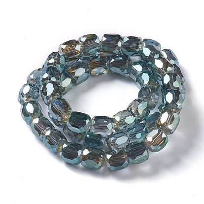 Electroplate Glass Beads, Full Rainbow Plated, Faceted Barrel