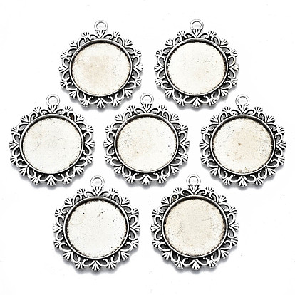 Tibetan Style Alloy Pendant Cabochon Settings, Cadmium Free & Lead Free, Flat Round