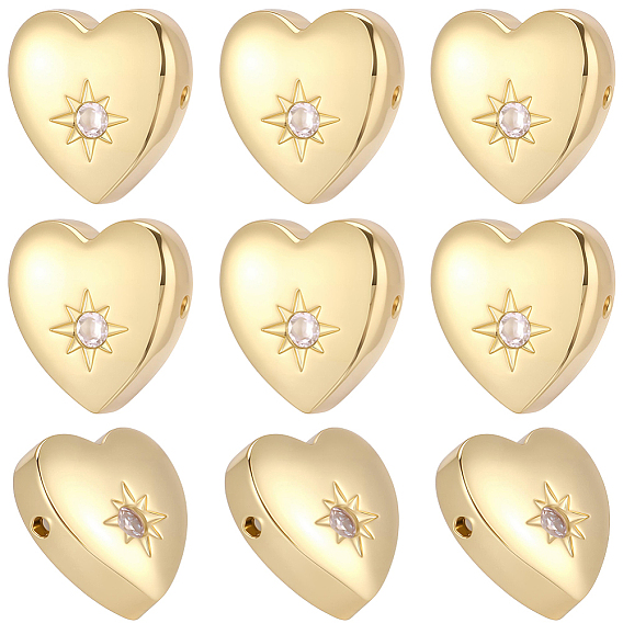 12 шт. латунные бусины из кубического циркония с микропаве, сердце, стойки покрытие, долговечный, без свинца и без кадмия