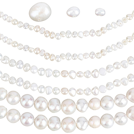 3 brins 3 styles brins de perles de culture d'eau douce naturelles, deux faces polies
