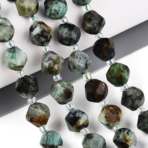 Бусы натуральная африканская бирюза (яшма), твист, граненые, с бисером