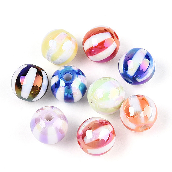 Непрозрачные акриловые бусины с УФ-покрытием, радужный, круглый с полосой