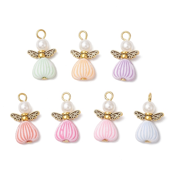 Ангел подвески, с железными штифтами с плоской головкой, круглыми бусинами из АБС-пластика с имитацией жемчуга, бусинами в виде крыльев феи из сплава в тибетском стиле и акриловыми бусинами в стиле ремесла