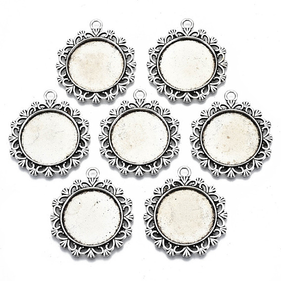 Tibetan Style Alloy Pendant Cabochon Settings, Cadmium Free & Lead Free, Flat Round