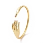 Cubic Zirconia Hand Palm Open Cuff Bangle, Golden Brass Jewelry for Women