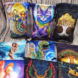 Printed Velvet Tarot Card Storage Drawstring Pouches, Rectangle, for Witchcraft Articles Storage