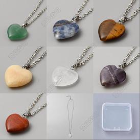 8 piezas 8 estilos collar colgante de corazón de piedras preciosas mixtas naturales con cadenas de aleación