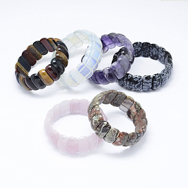 Natural & Synthetic Mixed Stone Stretch Bracelets, Rectangle
