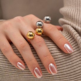 Stylish and Unique Stainless Steel Double Ball Ring with Open Design