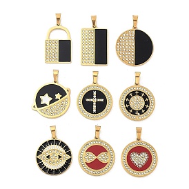 304 прелести нержавеющей стали, с стразами и эмалью, реальный 18 k позолоченный, прямоугольник/круглый/звезда/крест/глаз