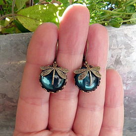Jewelry Retro Small Dragonfly Pattern Earrings Old Moonstone Ladies Earrings