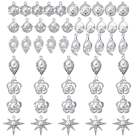 50Pcs 10 Styles Alloy Crystal Rhinestone Pendants, with ABS Plastic Imitation Pearl Bead