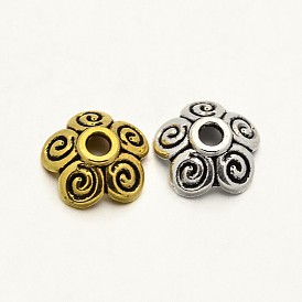 Tibetan Style 5-Petal Zinc Alloy Bead Caps, 10x3.5mm, Hole: 2mm