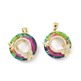 Латунные микропаве прозрачные подвески с фианитом, кольца с бабочкой, со стеклом, без свинца и без кадмия, долговечный, стойки покрытие, реальный 18 k позолоченный