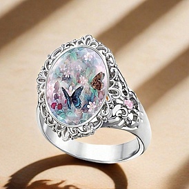 Кольца из сплава смолы для женщин, овальные с бабочкой