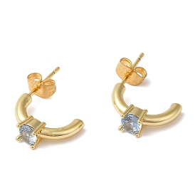 Brass Arch with Cubic Zirconia Stud Earrings, 316 Stainless Steel Pins