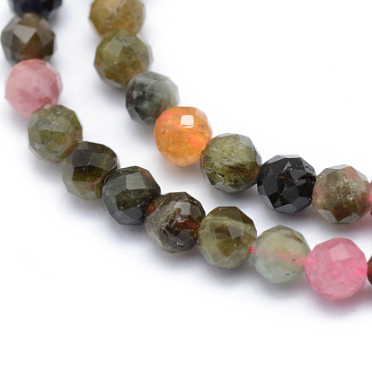 Natural Tourmaline Beads Strands, Faceted, Round