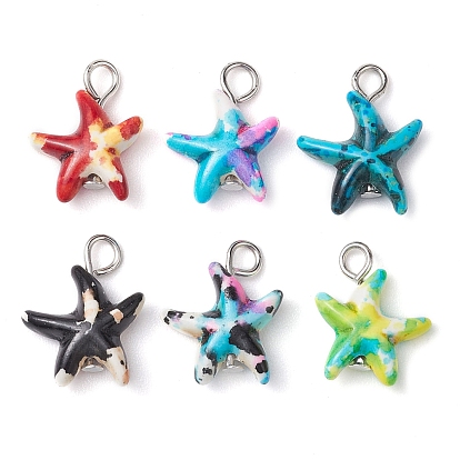 6 piezas 6 colgantes de animales marinos de color turquesa sintético teñidos, dijes de estrellas de mar con aros de hierro, Platino