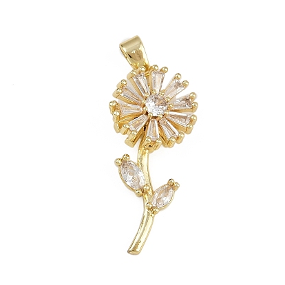 Латунные микропаве прозрачные подвески с фианитом, вращающиеся подвески, цветок, без кадмия и без свинца, долговечный, реальный 18 k позолоченный