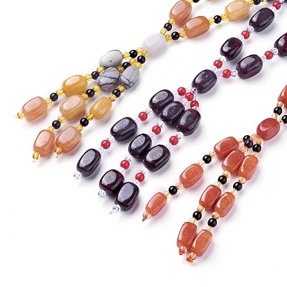 Natural Gemstone Pendant Necklaces, with Glass & Acrylic 
Beads, Rectangle