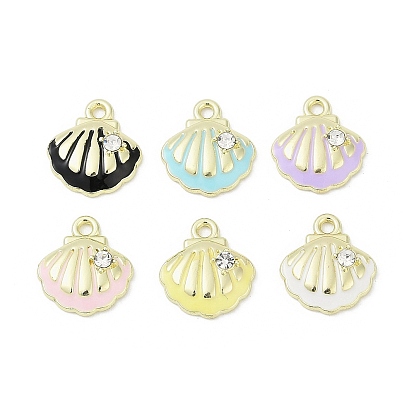 Подвески из сплава эмали и стразов с покрытием стойки, без кадмия, без никеля и без свинца, формы раковины, золотые