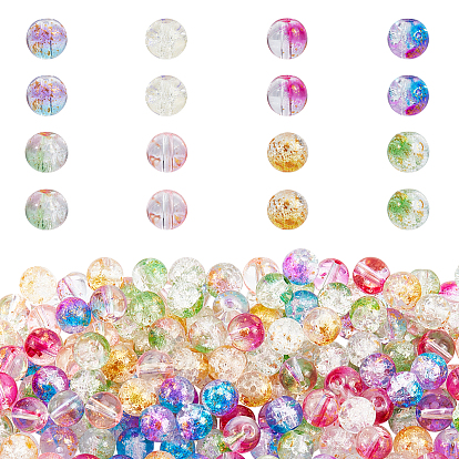 Transparent Spray Painted Crackle Glass Beads, with Golden Foil, Round
