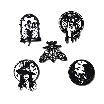 Printed Acrylic Pendants, Hecate with Ram Skull & Snake & Moth & Witch Hat Charm