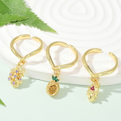 Кольца-манжеты с фруктовой тематикой из латуни с микропаве из кубических цирконий для женщин, стойки покрытие, прочное покрытие, без кадмия и без свинца