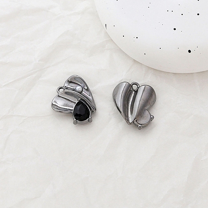 Glass Pendants, with Alloy Finding and Plastic Beads, Heart Charms