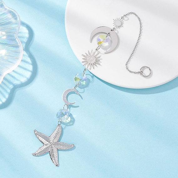 Стеклянные подвесные ловцы солнца, с латунным звеном и 304 подвесками в виде морских звезд из нержавеющей стали, создатель радуги, для наружного украшения сада