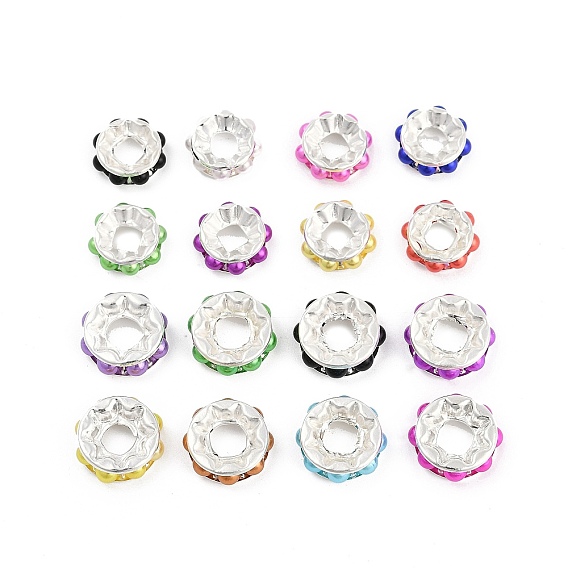 Латуни европейского бисера, с пластиковой имитацией жемчуга из АБС, бусины с большим отверстием, плоско-круглые