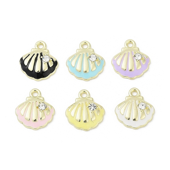 Подвески из сплава эмали и стразов с покрытием стойки, без кадмия, без никеля и без свинца, формы раковины, золотые