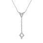 TINYSAND Rhombus Design 925 Sterling Silver Cubic Zirconia Pendant Necklaces, 17.1 inch
