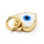 Rack Plating Brass Enamel Charms, with Jump Rings, Cadmium Free & Lead Free, Real 18K Gold Plated, Heart with Evil Eye