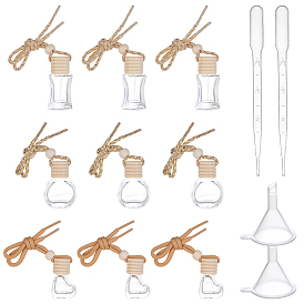 Car Hanging Air Freshener Glass Bottles, with Plastic Stopper & Funnel Hopper & Pipettes, Wooden Dust Plug