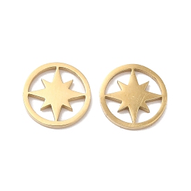 Ion Plating(IP) 304 Stainless Steel Cabochons, Flat Round with Star