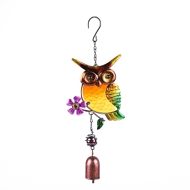 Metal Bell Wind Chimes, Glass & Iron Art Pendant Decorations, Owl