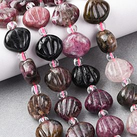 Нити резных бусин из натурального турмалина, формы раковины, с бисером