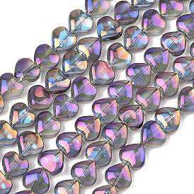 Гальванизированная нить из прозрачных стеклянных бусин, сердце, с половиным покрытием