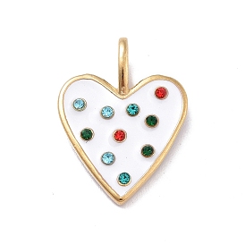 Ion Plating(IP) 304 Stainless Steel Pendants, with Rhinestone and Enamel, Heart Charm