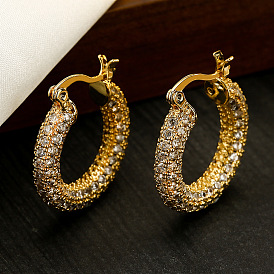Luxury Vintage Earrings for Women with Zirconia Stones, 18K Gold Plated Copper, High-end and Versatile Jewelry
