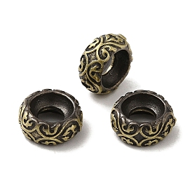 Tibetan Style Rack Plating Brass Linking Ring, Long-Lasting Plated, Flat Round with Floral Pattern