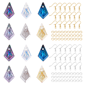 PandaHall Elite DIY Dangle Earring Making Kits, 12Pcs 6 Colors Kite Embossed Glass Rhinestone Pendants, Brass Earring Hooks & Jump Rings