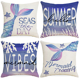 Ocean Throw Pillow Cover Mermaid Tail Blue Purple Linen Print Home Sofa Pillow Cover